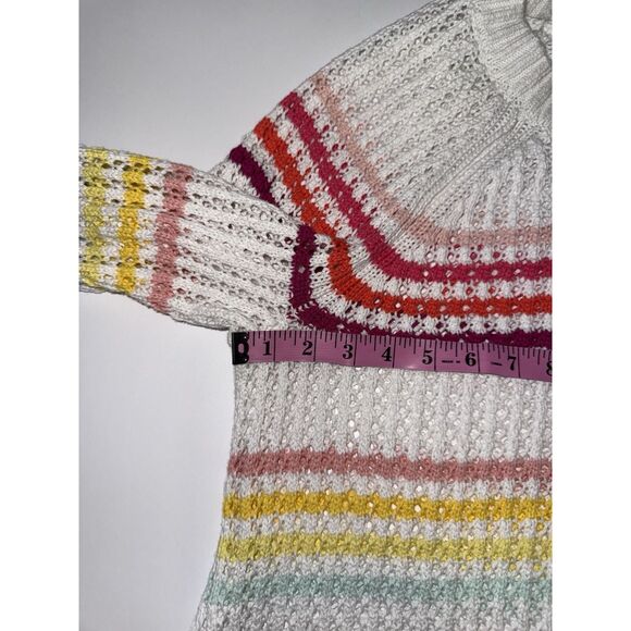 Talbots Open Stitch Knit Raglan Sweater Rainbow Stripe Preppy Academia Casual 1X - Picture 9 of 14